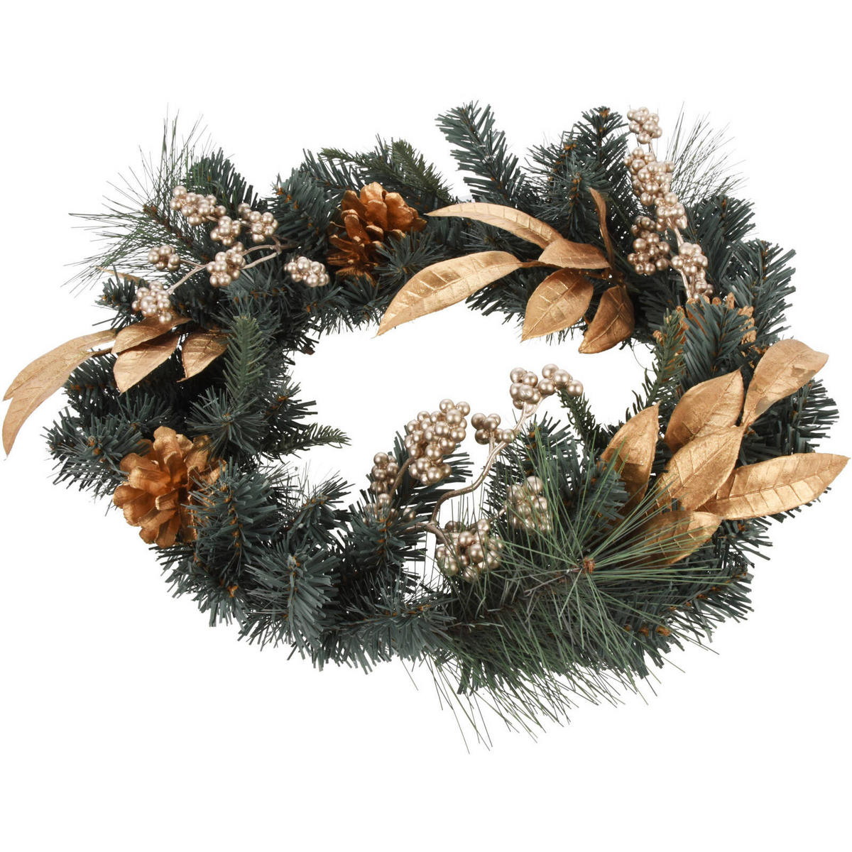 WEIHNACHTSKRANZ Goldene Details - Grün, Naturmaterialien (45/10cm) - Home Styling Collection