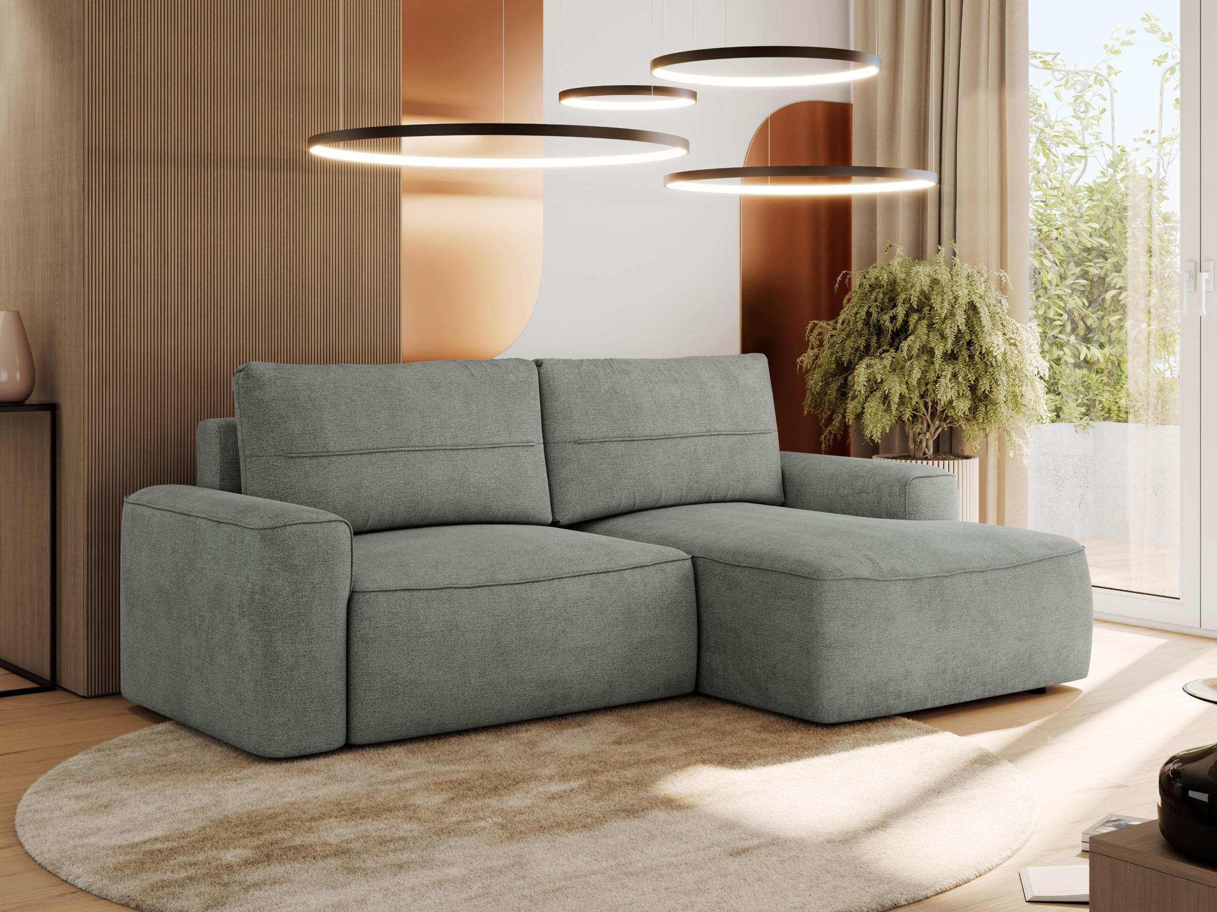 ECKSOFA BELLUNO L Grau Strukture - Rechts - Schwarz/Grau, Textil (233/144cm) - MKS