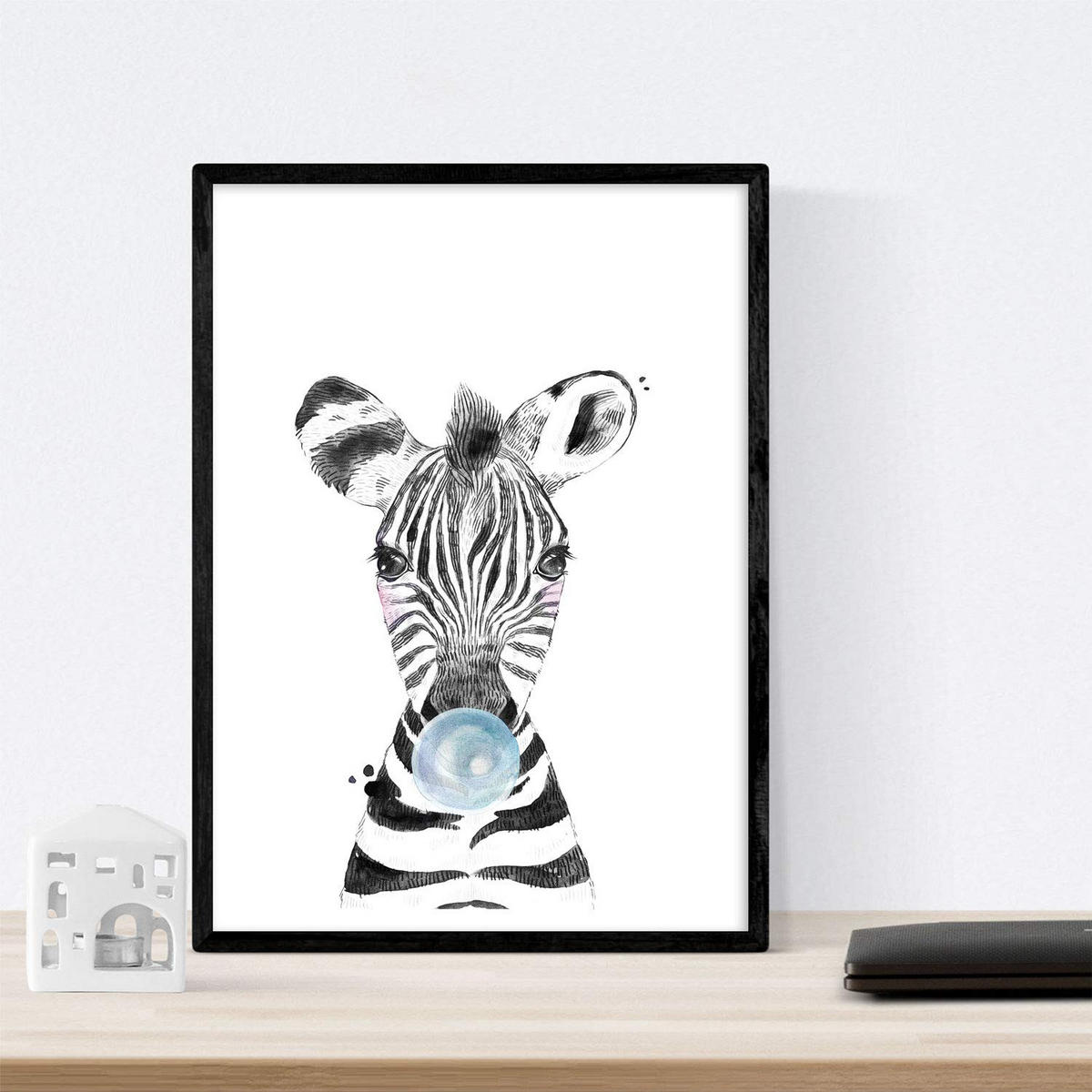 POSTER Set Mit 6 Tiere Babys Mit Kaugummi Zebra Rino Deer Kuhpferd Und Flamme A3 Rahmenlos - Klar, Papier (29/3cm) - Nacnic