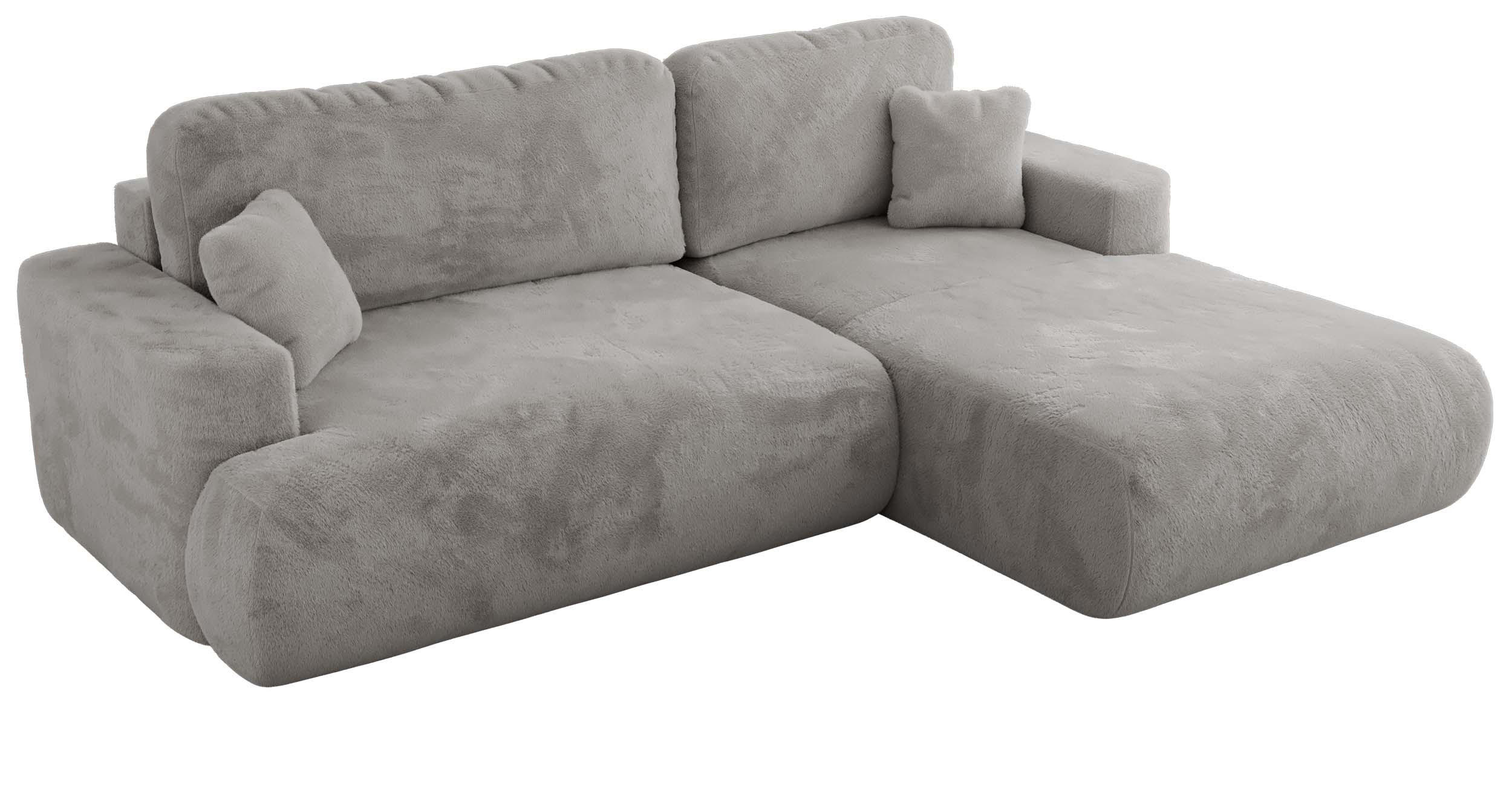 ECKSOFA OVO L Hellgrau Plüsch - Rechts Seite - Hellgrau/Schwarz, Kunststoff/Textil (195/271cm) - MKS