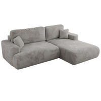 ECKSOFA OVO L Hellgrau Plüsch - Rechts Seite - Hellgrau/Schwarz, Kunststoff/Textil (195/271cm) - MKS