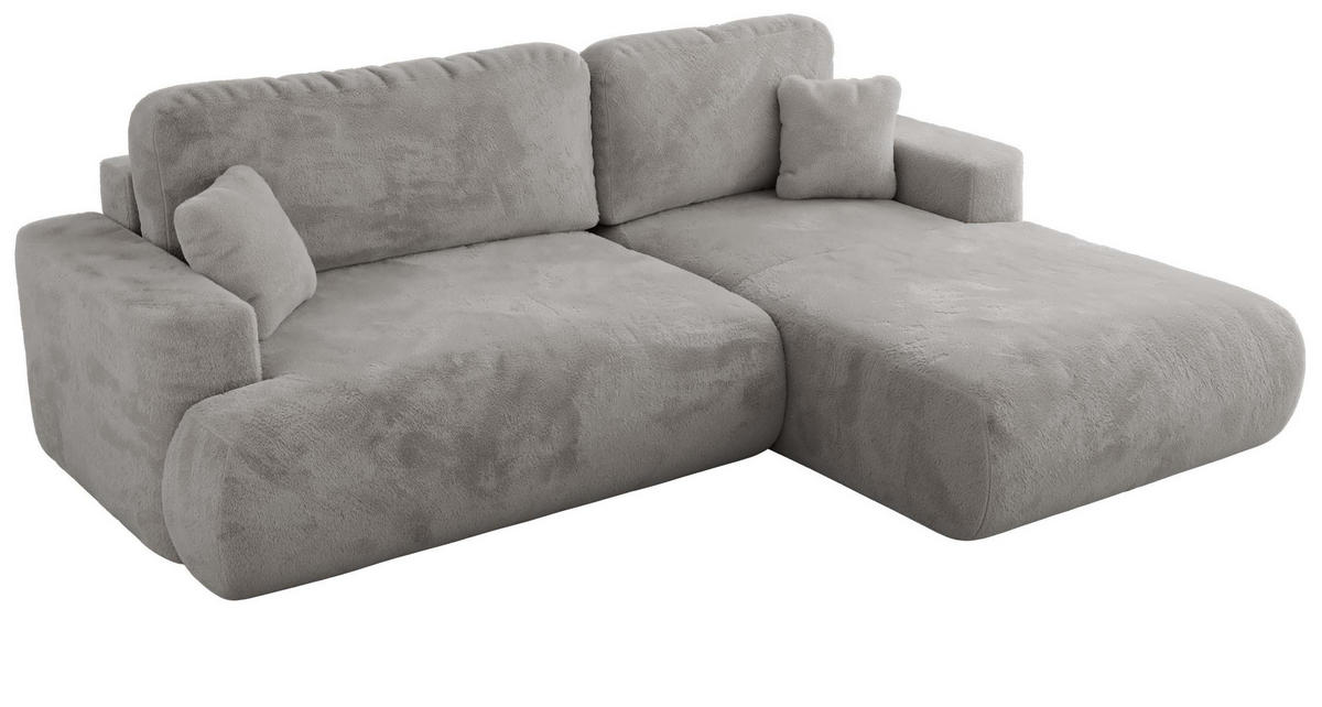 ECKSOFA OVO L Hellgrau Plüsch - Rechts Seite - Hellgrau/Schwarz, Kunststoff/Textil (195/271cm) - MKS