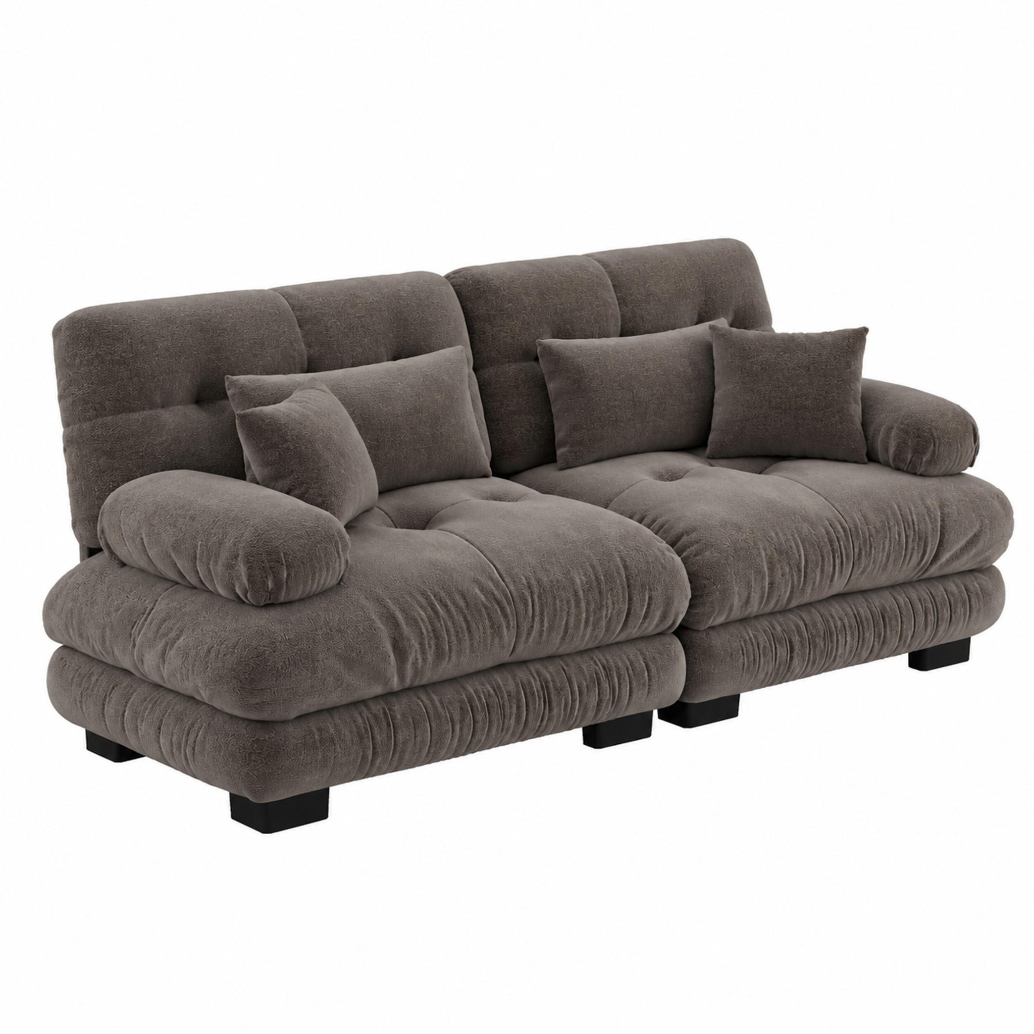 SOFA modular Chenille Brown mit Deko- und Lendenkissen - Dunkelgrau, Kunststoff (77/81/220cm) - Meubliv