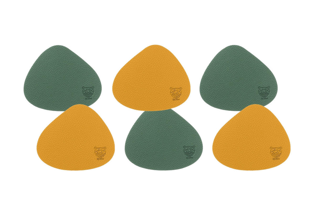 UNTERSETZER - 6er-Set - Recyceltes Leder in Senfgelb und Tannengrün - Gelb, Textil (11/13cm) - Björn