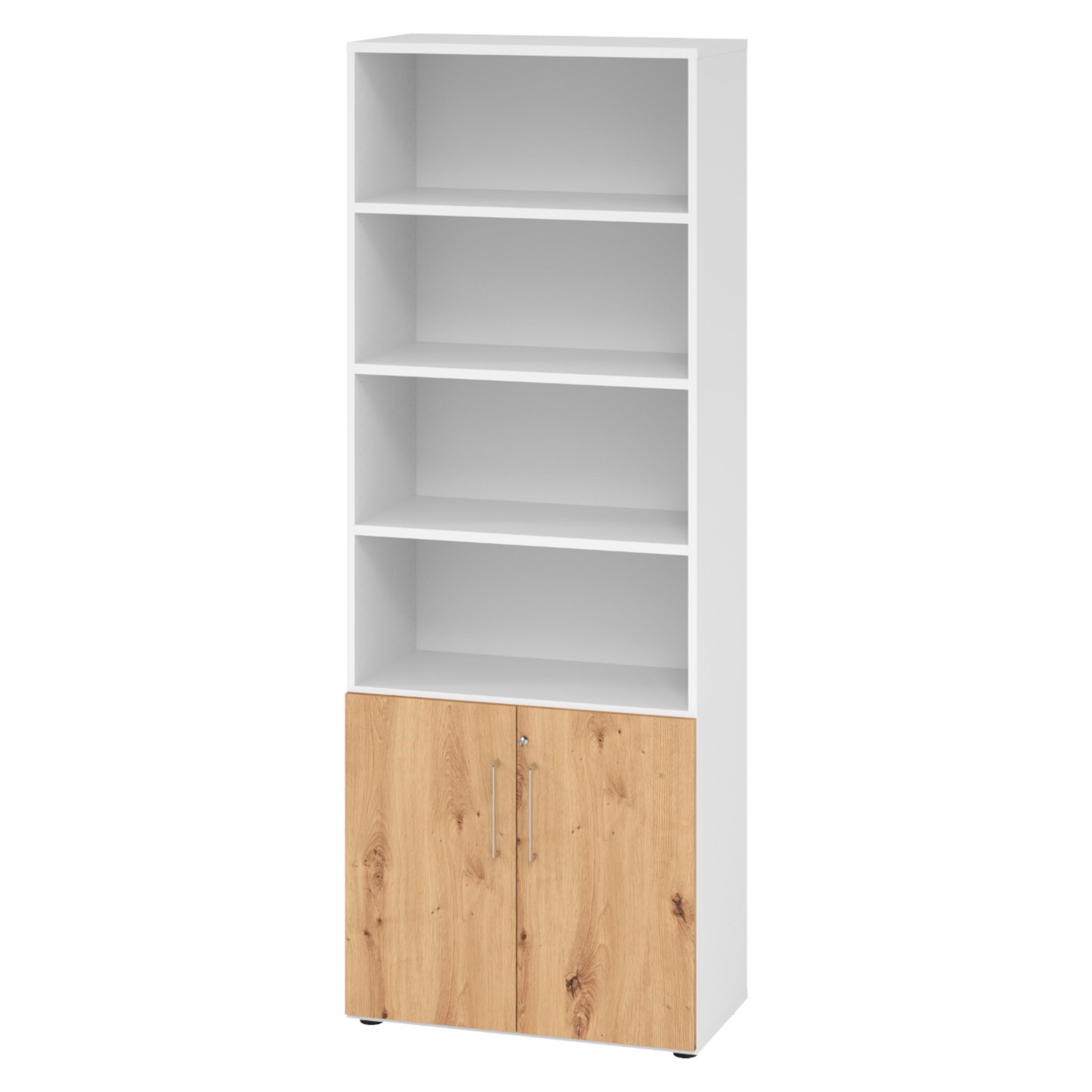 KOMBISCHRANK - 2 plus 4 Ordnerhöhen 42/80/215,6 cm in Weiß/Wildeiche - Wildeiche/Weiß, Holzwerkstoff (80/215.6/42cm) - bümö