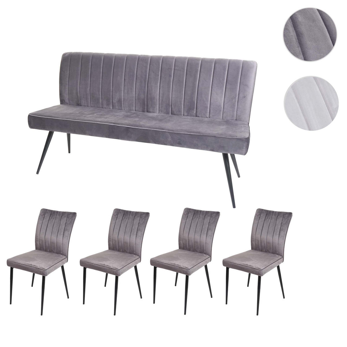 ESSZIMMER-SET Grau 5er-Set - Grau, Textil (160/90/64cm) - MCW