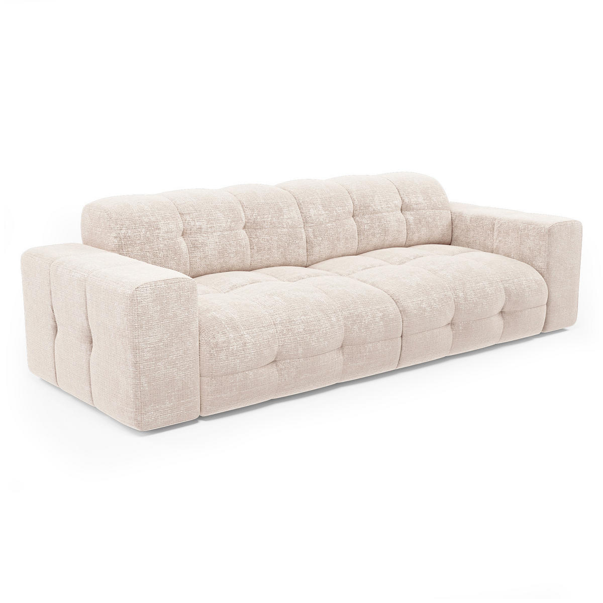 SOFA 4-SITZER geprägter Samt Creme 230cm - Creme, Textil (230/85/92cm) - Sia Home