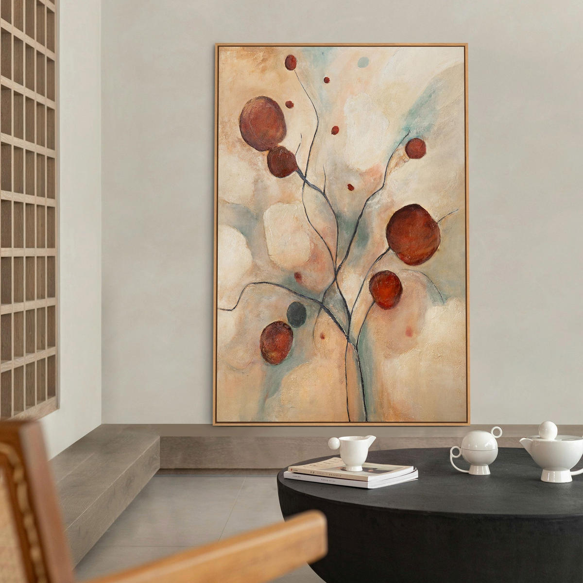 GEMÄLDE Scharlachrote Sternbilder Schattenfugenrahmen Beige 120x80 cm - Beige, Holz (120/80cm) - YS-art gallery