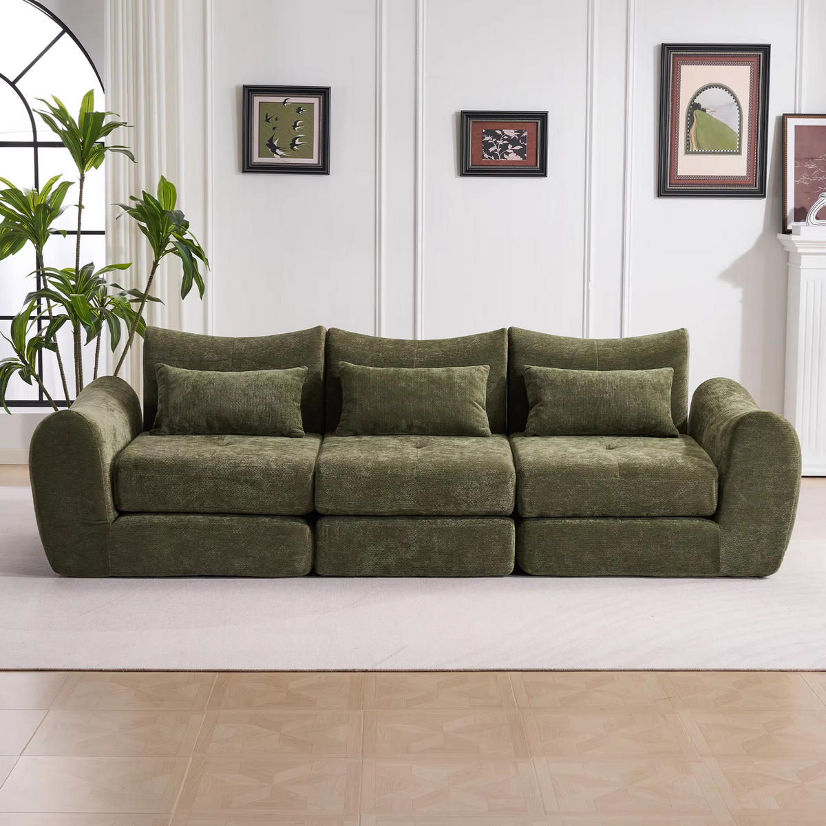 SCHLAFSOFA 3-Sitzer Chenille, Modernes Lounge Sofa ohne Aufbau, Grün - Grün, Textil (262/78/97cm) - Kaket