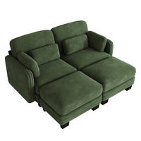 2-SITZER-SOFA mit 2 Ottomanen, DE-42686, Grün - Grün, Holz (176/88/143cm) - ComfortXL
