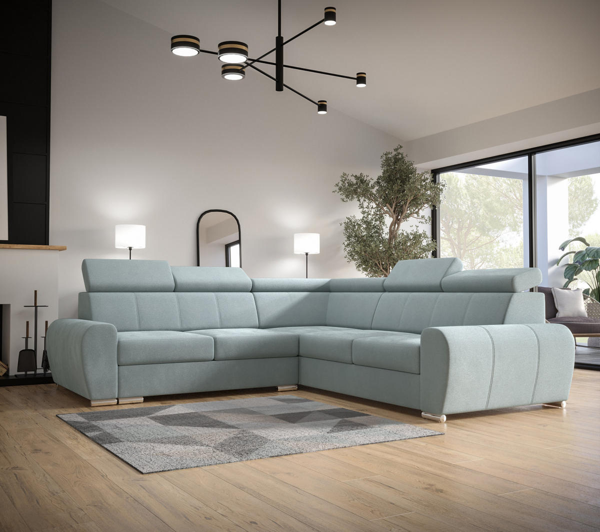 ECKSOFA APOLLO KN09, Eckcouch in L-Form mit Schlaffunktion, Farbe: Grau, Velourstoff, Ottomane Rechts - Rot, Textil (255/255cm) - O-Sofa