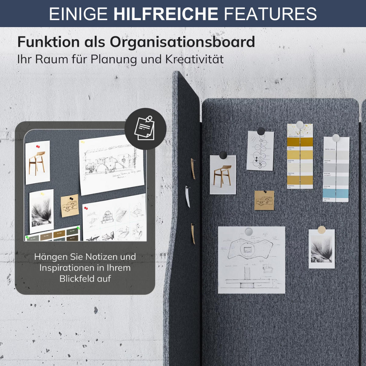 AKUSTIK-TRENNWAND mit Schalldämmung PEOLT 145x280x1,8cm Anthrazit Stellwand - Anthrazit, Kunststoff (280/145/1.8cm) - DELUKE