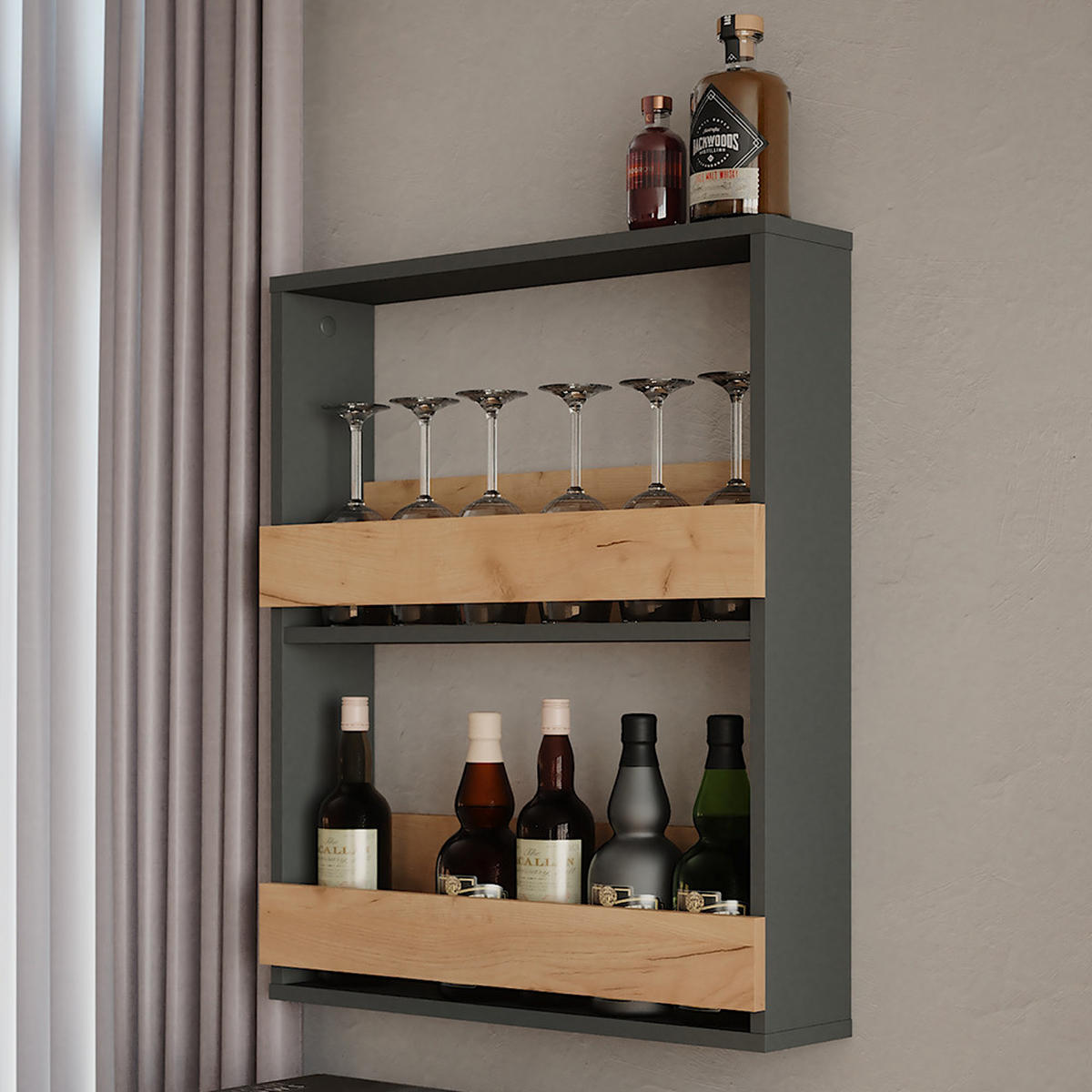 STOJAN NA SKLENIČKY NA VÍNO Repose Zlatý dub power/antracit - medově dubová/antracitová, kompozitní dřevo (60/72/15.1cm) - Vicco