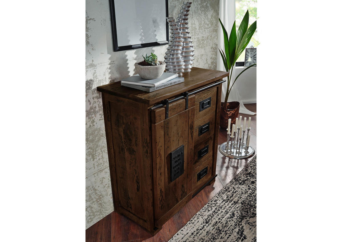 KOMMODE Mango 90x45x100 braun lackiert RAILWAY #403 - Braun, Holz (90/100/45cm) - Massivmoebel24