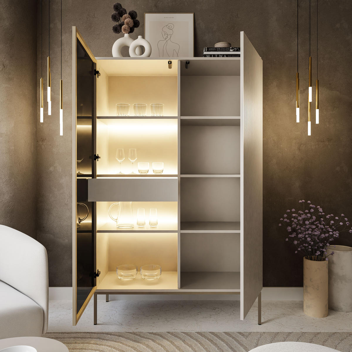 VITRINE ECLIPSE WTSZ104 mit Beleuchtung,KASCHMIR - Kaschmir, Holzwerkstoff (104/166/39cm) - Lookway