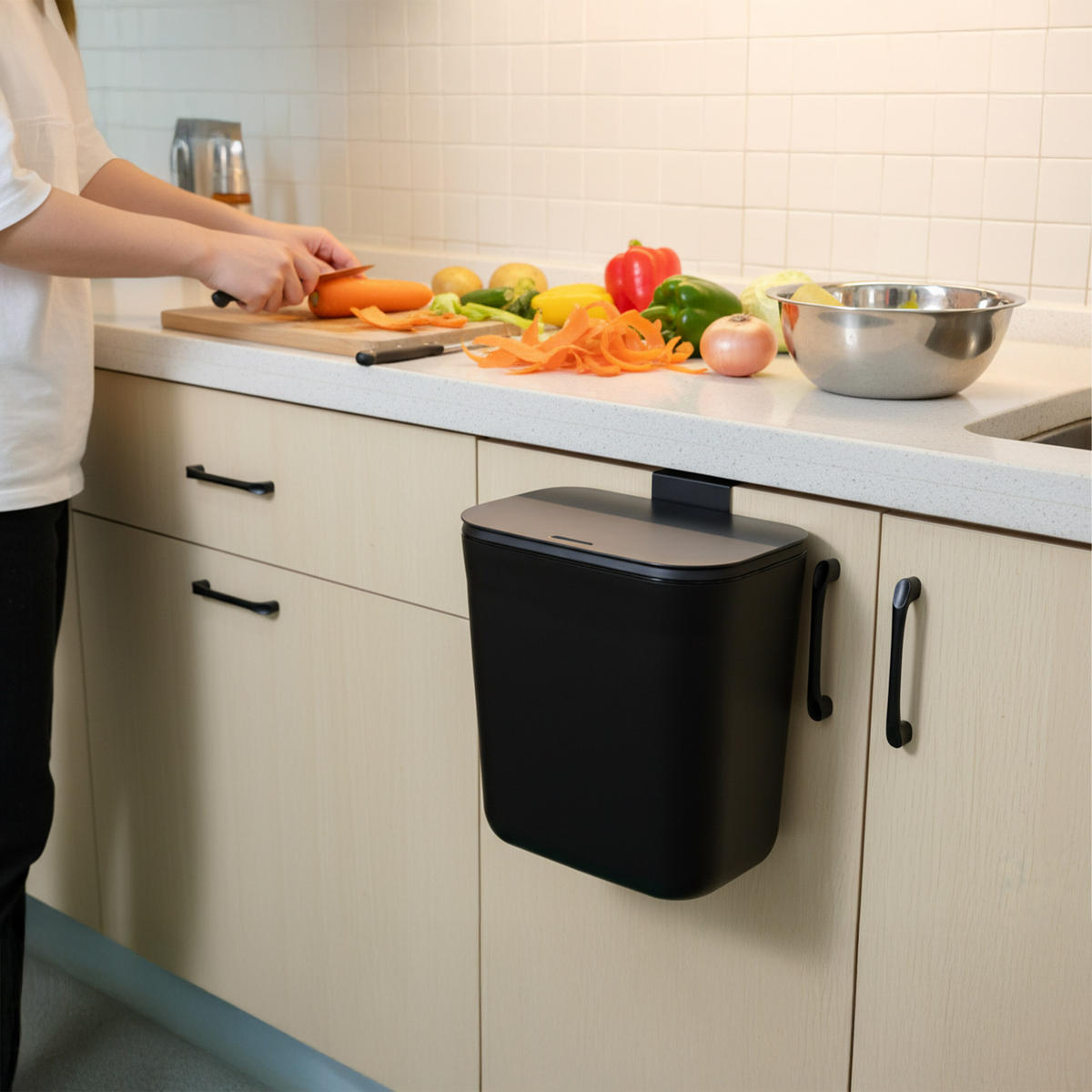 KÜCHENMÜLLEIMER 9L - Schwarz, Kunststoff (26/28.5/15.5cm) - Relaxdays