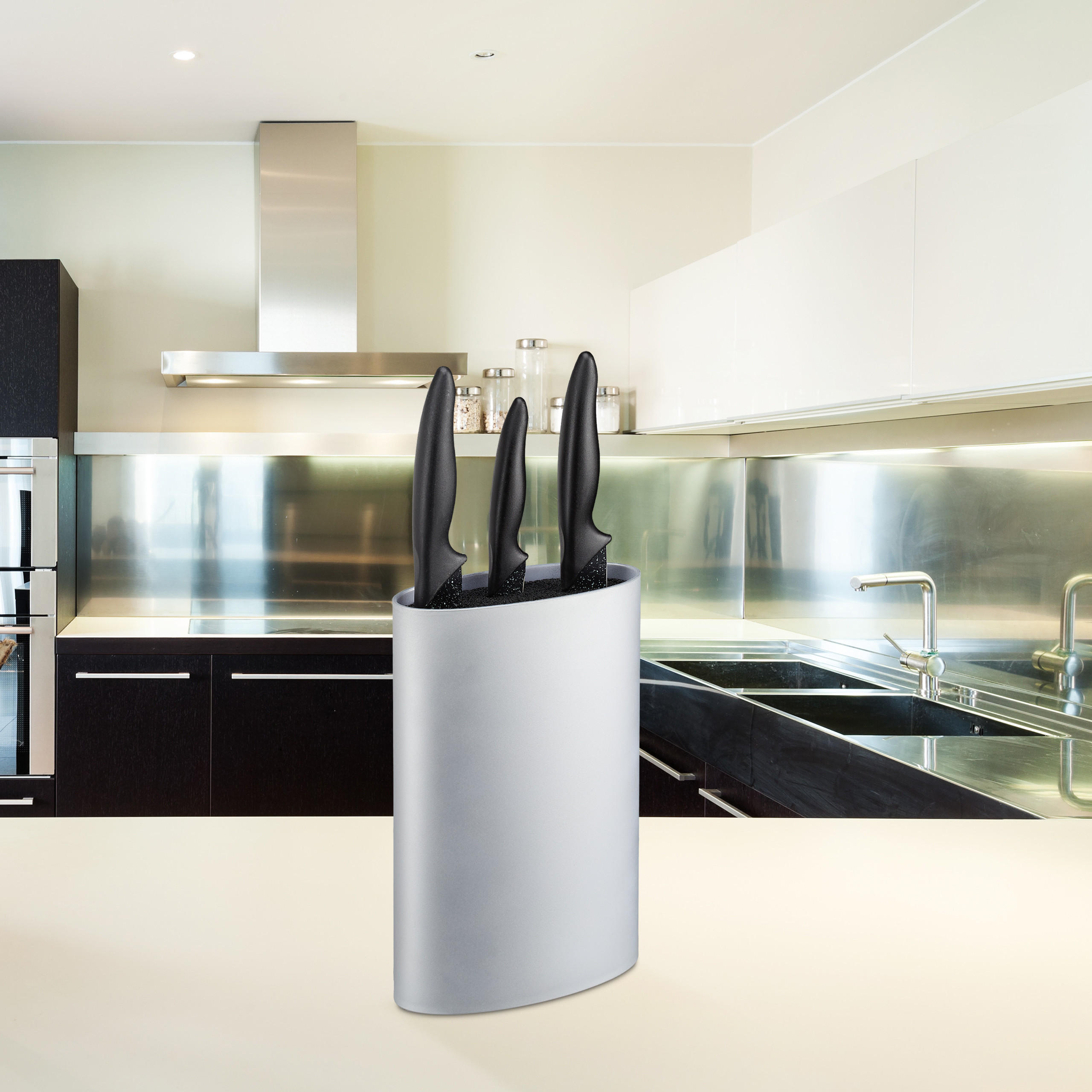 MESSERBLOCK oval - Silberfarben, Kunststoff (16.5/22/6.5cm) - Relaxdays