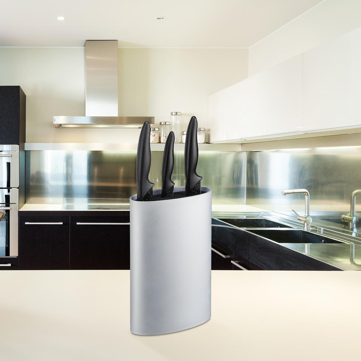 MESSERBLOCK oval - Silberfarben, Kunststoff (16.5/22/6.5cm) - Relaxdays