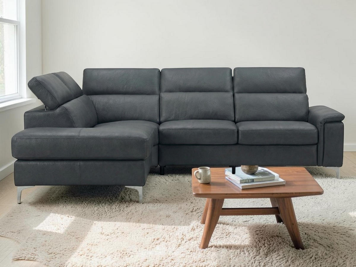 ECKSOFA Avenger Echtleder Anthrazit - Anthrazit, Leder/Metall (224/81/271cm)