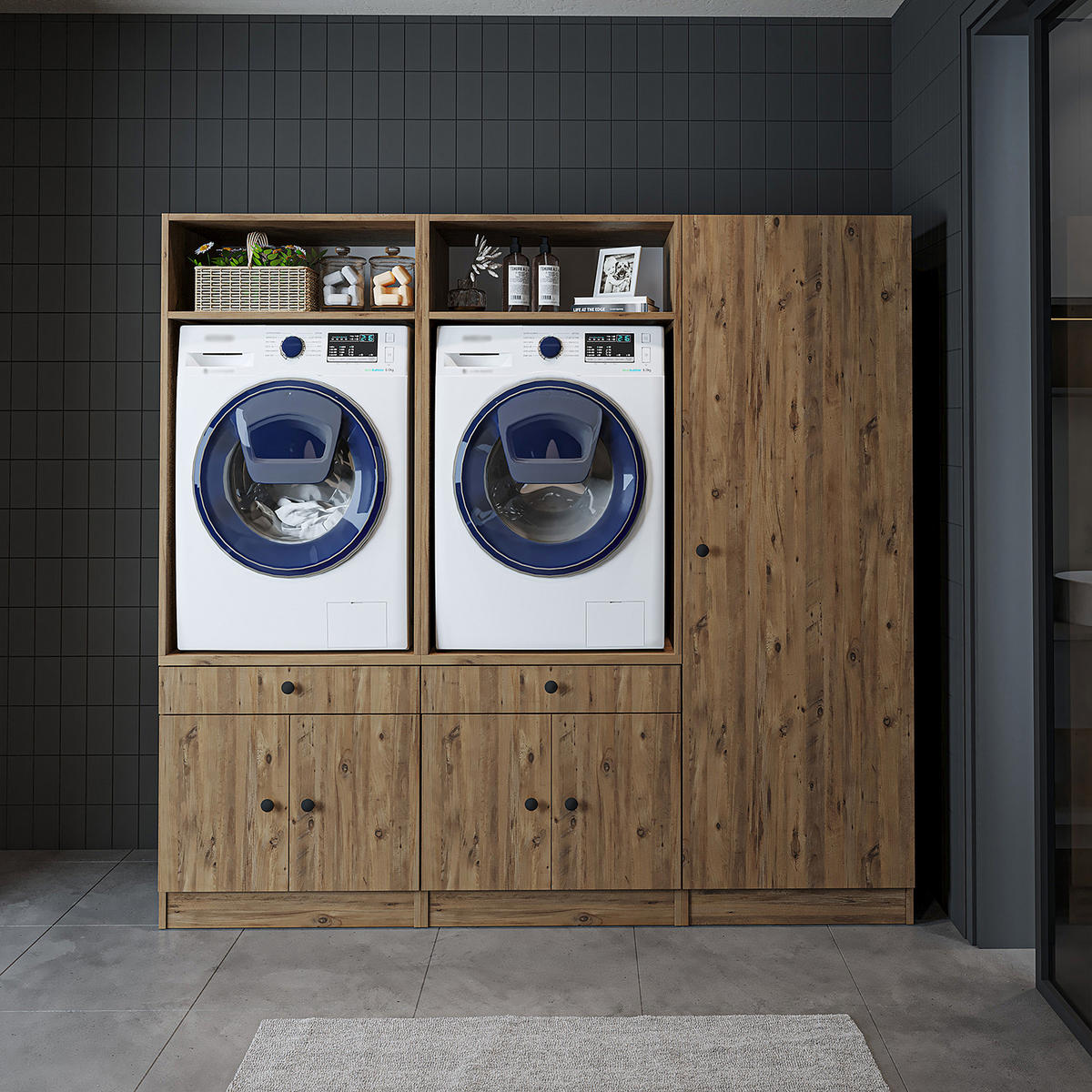 WASCHMASCHINENSCHRANK Serie 1 194cm Breit, 184cm Hoch - Eichefarben, Holzwerkstoff (194/184/67cm)