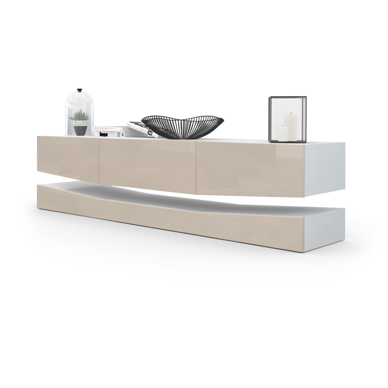 LOWBOARD City Fronten in Sandgrau Hochglanz - Sandfarben, Holzwerkstoff (178/48/39cm) - Vladon