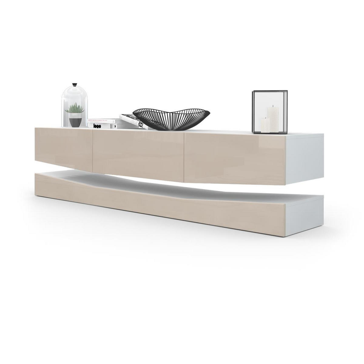 LOWBOARD City Fronten in Sandgrau Hochglanz - Sandfarben, Holzwerkstoff (178/48/39cm) - Vladon