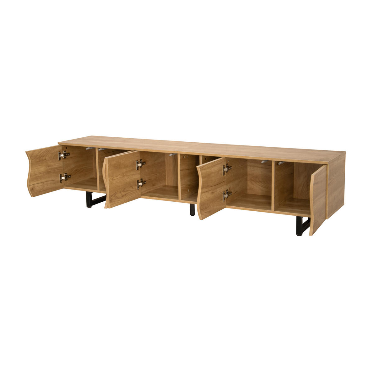 TV-SCHRANK 191/38/46,5 cm mit offenen Fächern und geschwungenen Türen, Holzoptik mit Eisenrahmen, Natur - Hellbraun, Holzwerkstoff (191/46.5/38cm) - Redom
