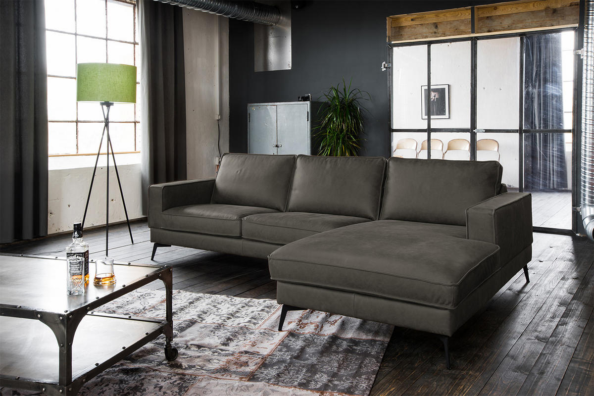 ECKSOFA BLOOM Anthrazit Leder - Anthrazit/Schwarz, Leder (276/177cm) - KAWOLA