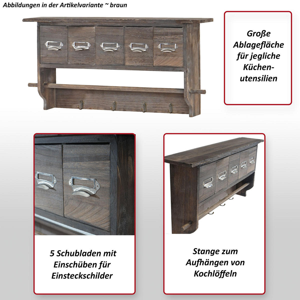 KÜCHENREGAL 5 SCHUBLADEN Weiß - Weiß, Holz (65/32/13cm) - MCW