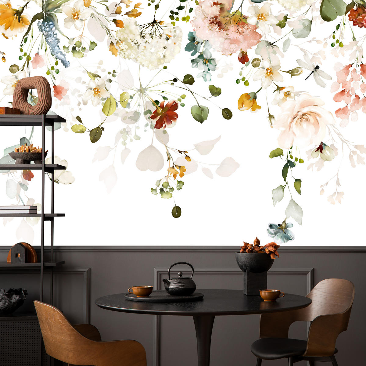 FOTOTAPETE für Schlafzimmer Bunte Zarte Blumen Blätter Pastell 150x105 - Ecru/Beige, Papier (150/105cm) - Muralo