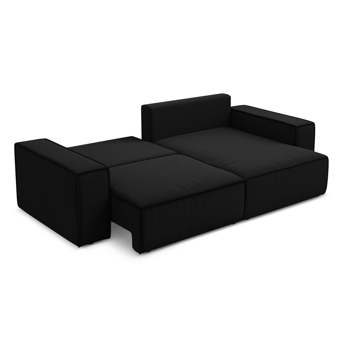 ECKSOFA mit Schlaffunktion Samt Stoff Schwarz - Schwarz, Kunststoff/Textil (257/148cm) - LaMiaSofa