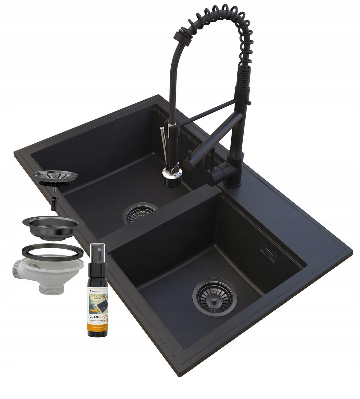 GRANITSPÜLE Hektor mit Siphon Batterie - Schwarz, Kunststoff/Stein (80/50/20cm) - Granitan