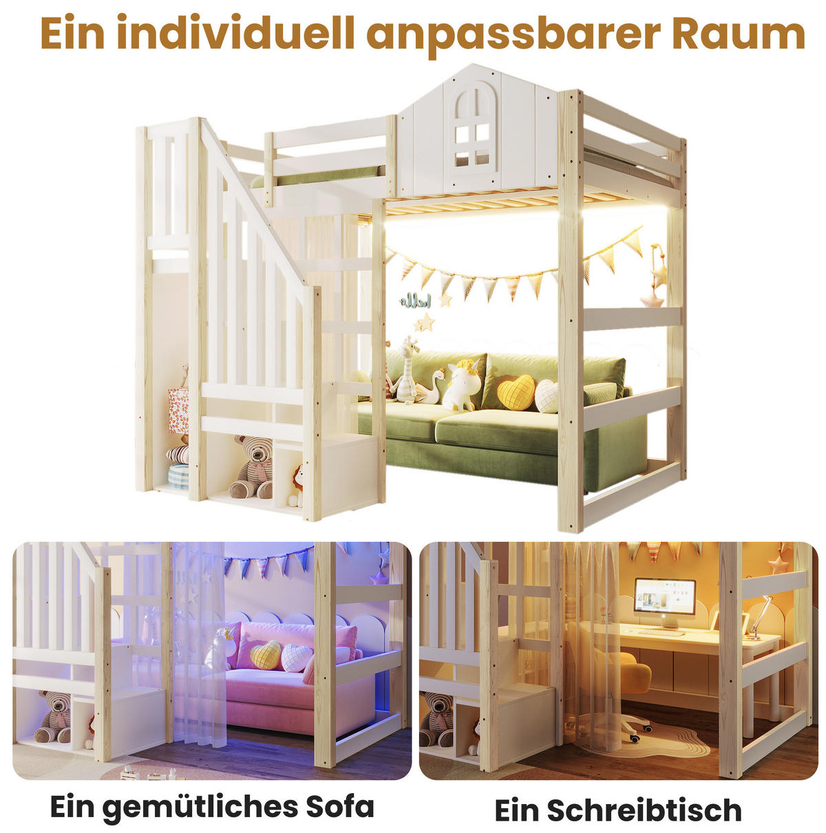 HOCHBETT 140/200 cm Weiß/Natur aus Kiefernholz mit Ablageleiter - Weiß, Holzwerkstoff (140/200cm) - OKMYHOME