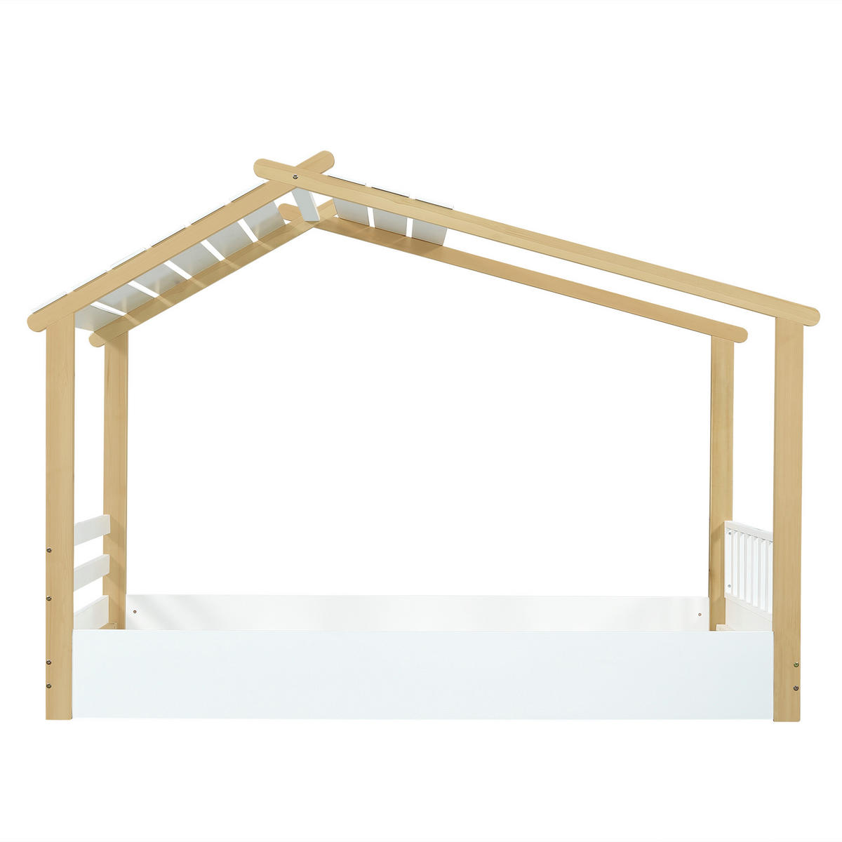 HAUSBETT 90/200 cm DE-02247, in Weiß/Natur, mit Holzhausdesign - Weiß, Holz/Holzwerkstoff (90/200cm) - ComfortXL