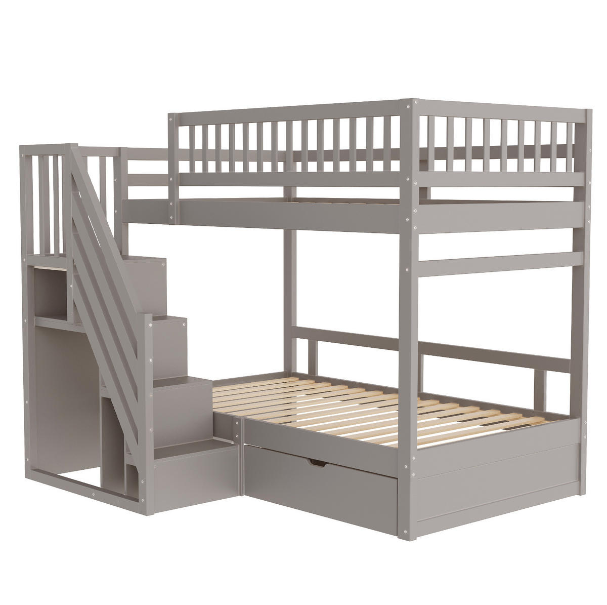 ETAGENBETT 90/200 cm aus Kiefernholz mit Treppe und Stauraum Grau - Grau, Holz (90/200cm) - Modenvie