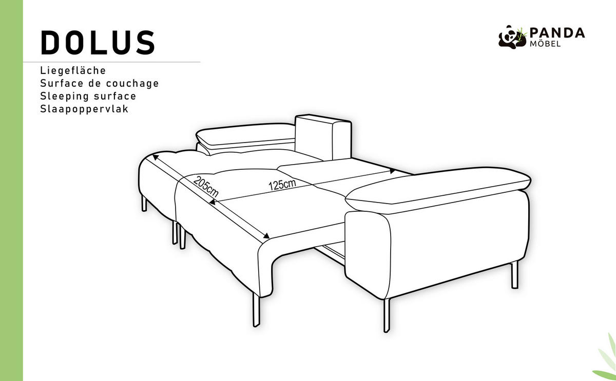 ECKSCHLAFSOFA 4-Sitzer DOLUS – Modernes Ecksofa mit Schlaffunktion Links montierbar , Creme - Creme, Holz (141/277cm) - Panda Möbel