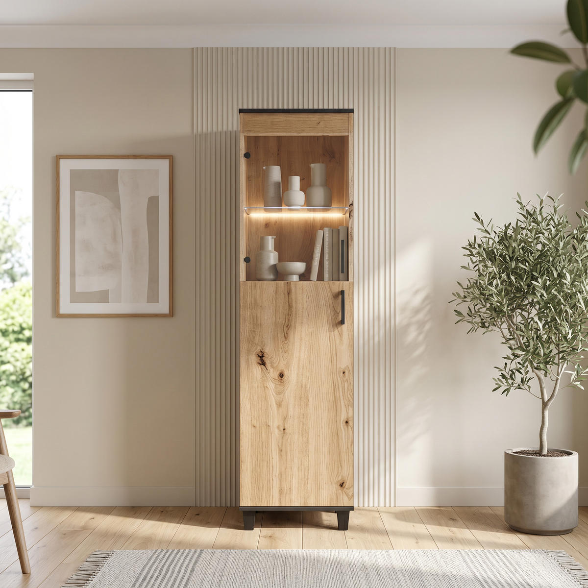 VITRINENSCHRANK CORTEZA 193 x 50 cm Eiche Artisan - Eiche Artisan, Holzwerkstoff (50/193/40cm) - MASSENO