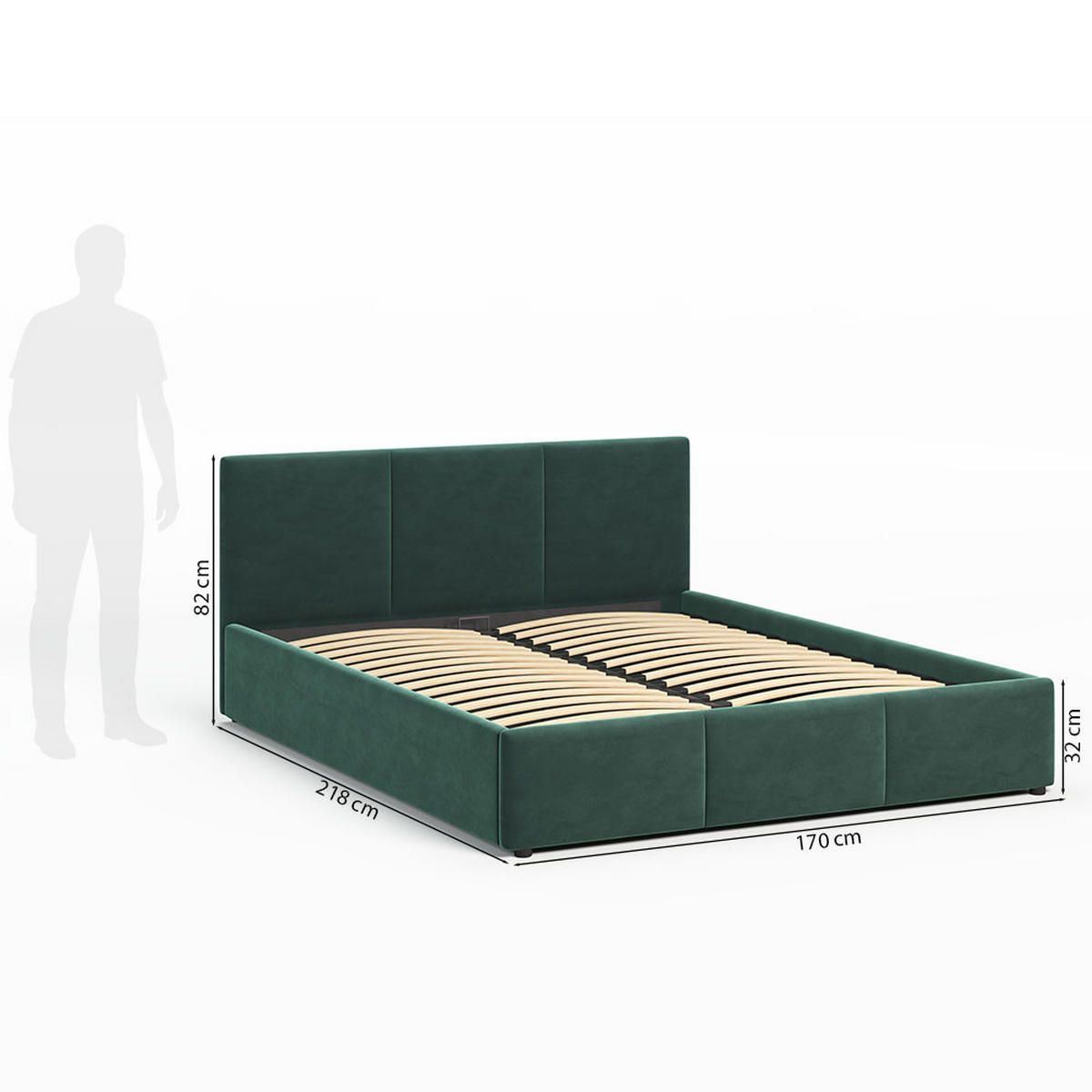 POLSTERBETT 160×200 mit Bettkasten und Lattenrost Nela HLR-57 Flaschengrün Velours - Dunkelgrün, Holz/Textil (160/200cm) - Jana