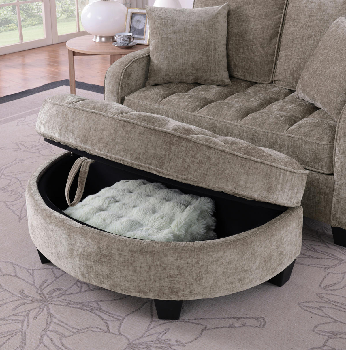 SOFA-BETT 132/129/93 cm aus Eukalyptusholz mit Aufbewahrungshocker Braun - Braun, Holz (129/93/132cm) - Modenvie