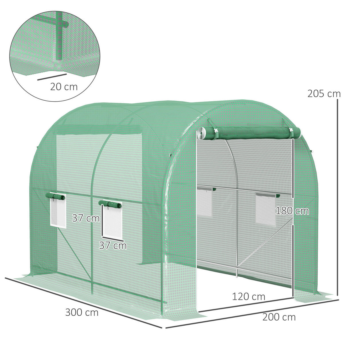 GEWÄCHSHAUS DE-11956 mit Tür & 4 Fenstern Grün - Grün, Metall (200/210/300cm) - ComfortXL