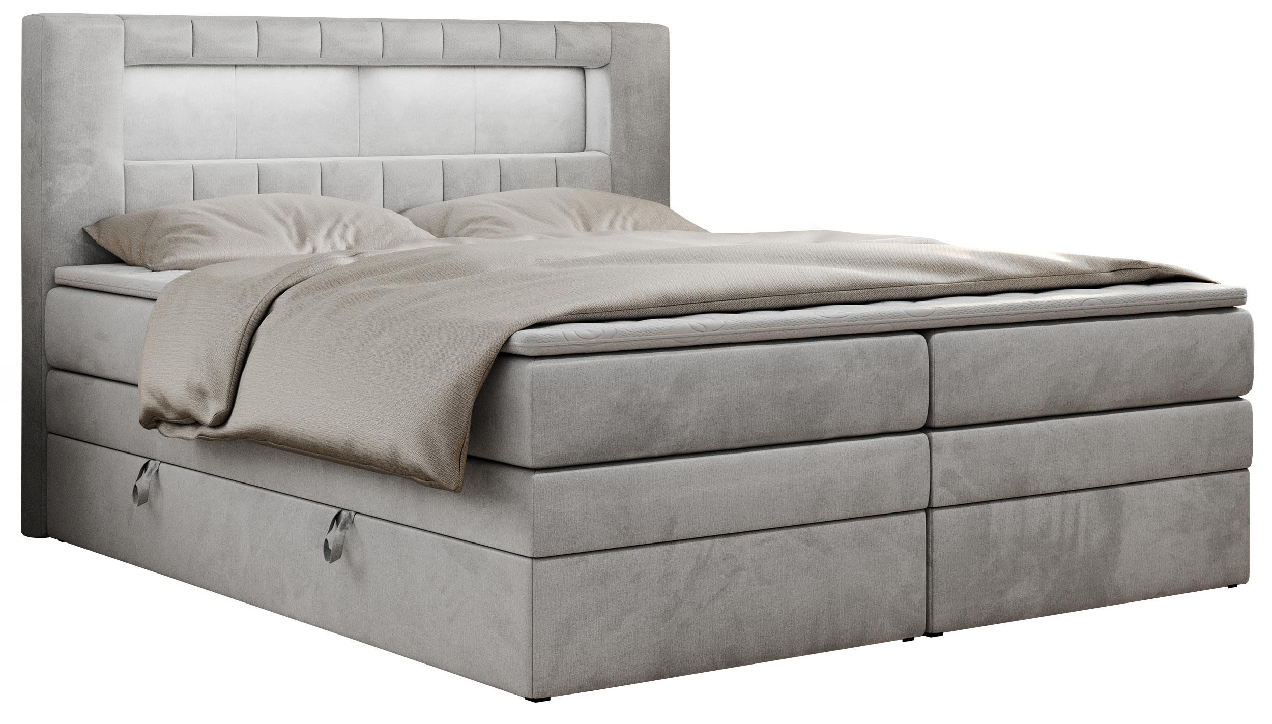 BOXSPRINGBETT GOLD-5 KING LED 180/200 Hellgrau Velvet - H3 - Hellgrau, Holz/Textil (180/200cm) - MKS