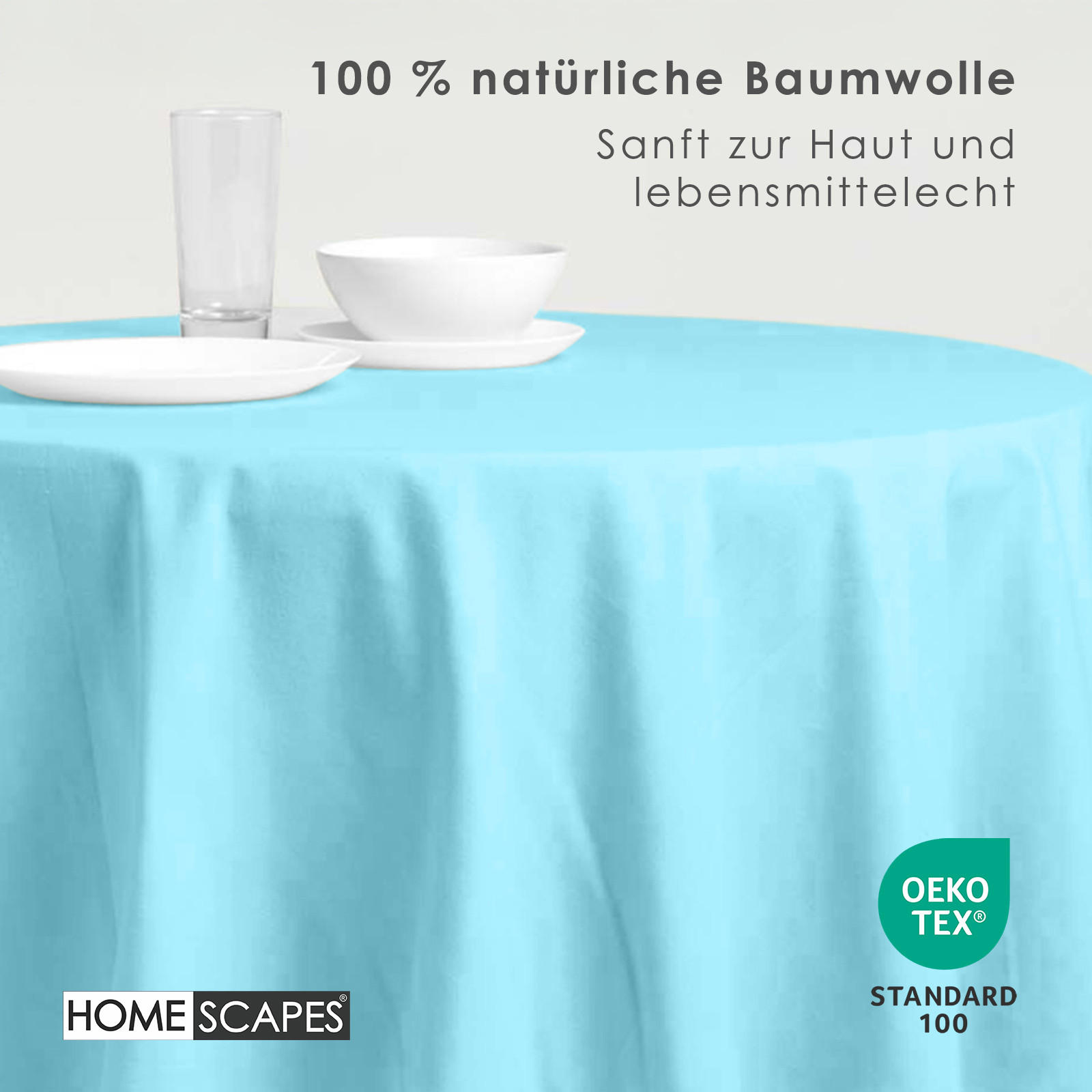 TISCHDECKE hellblau rund 178 cm, 100% Baumwolle - Hellblau, Textil (178/178cm) - Homescapes