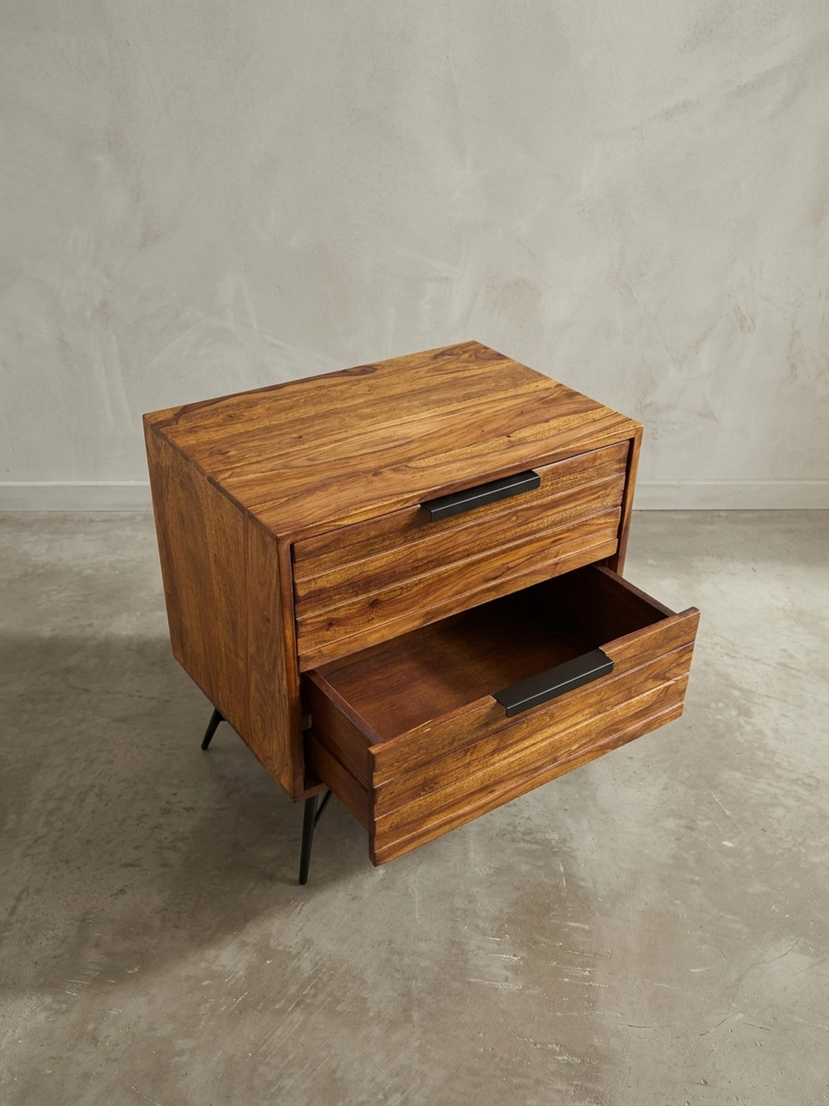 NACHTTISCH – Massivholz/Metall, große Schubladen, Industrial-Stil - Schwarz/Braun, Holz/Metall (60/60/40cm) - KADIMA DESIGN