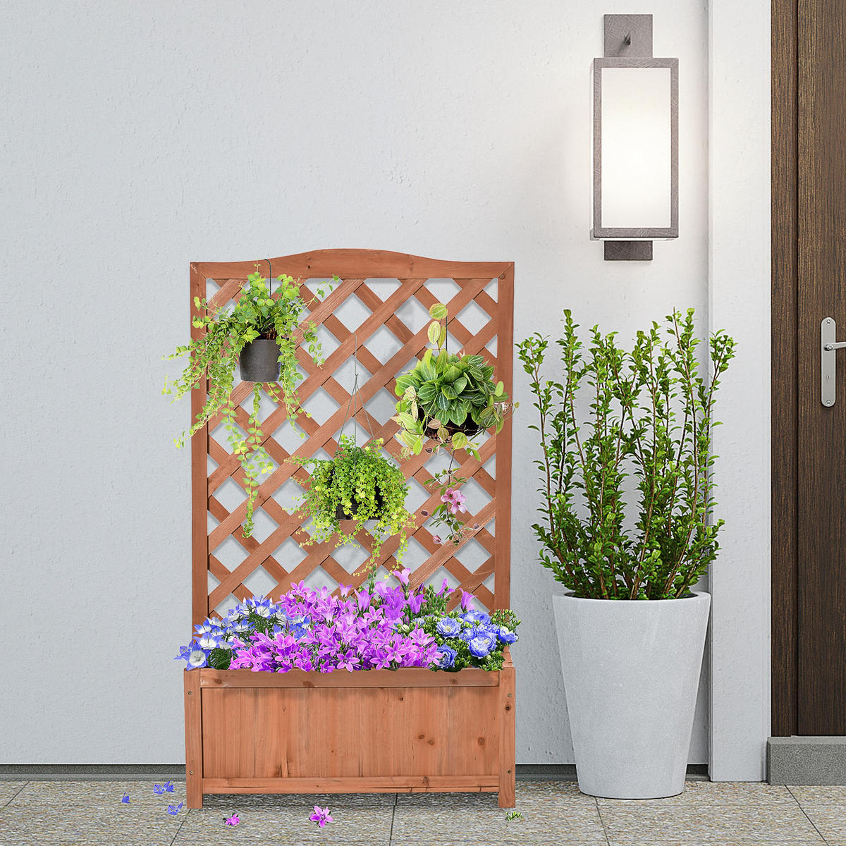 HOCHBEET DE-12233 mit Rankgitter 70/28/117 cm mit Lattenboden Natur - Naturfarben, Holz (70/117/28cm) - ComfortXL