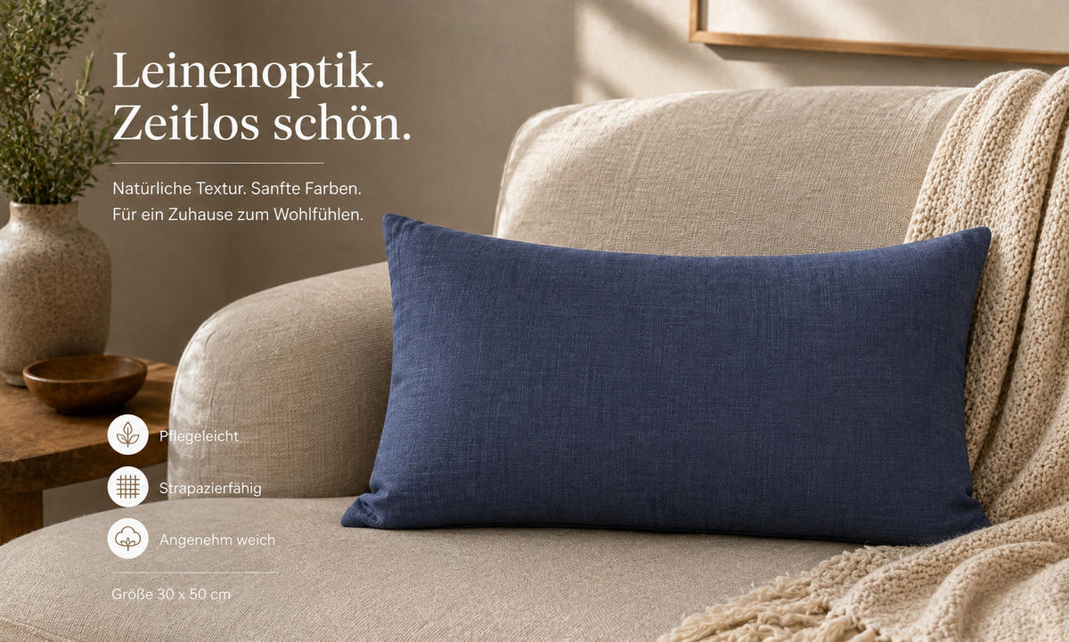 KISSENBEZUG Leinenoptik 30/50 cm Blau - Blau, Textil (30/50cm) - TiborTex