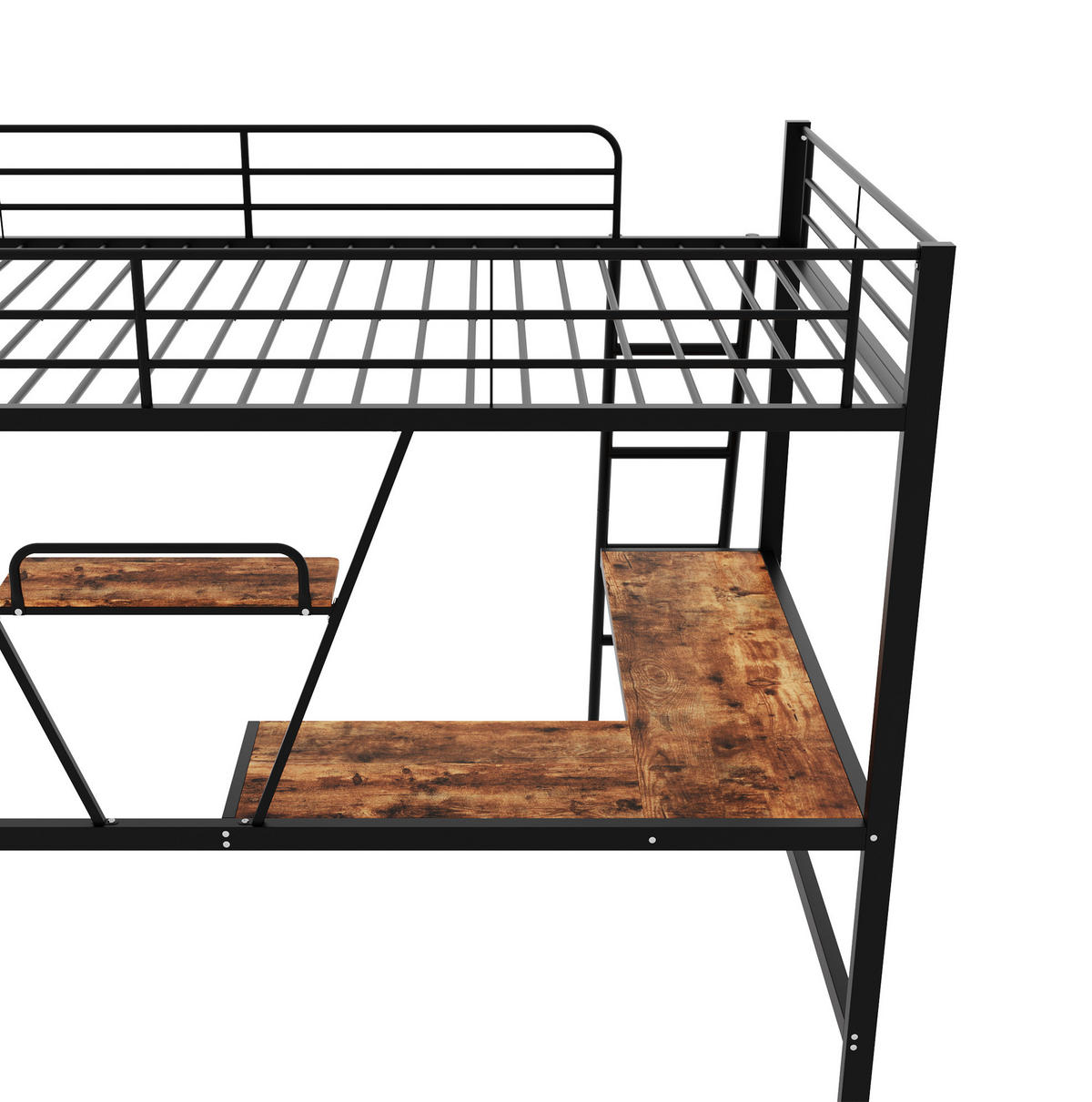 HOCHBETT mit Schreibtisch 90/200 cm in Schwarz – mit Regal und Rausfallschutz - Schwarz, Metall (90/200cm) - BEAOK