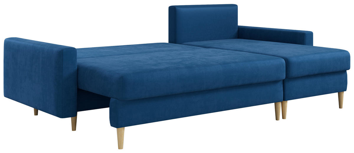 ECKSOFA Lang Velvet Dunkelblau - Dunkelblau/Braun, Holz/Textil (220/140cm) - MKS
