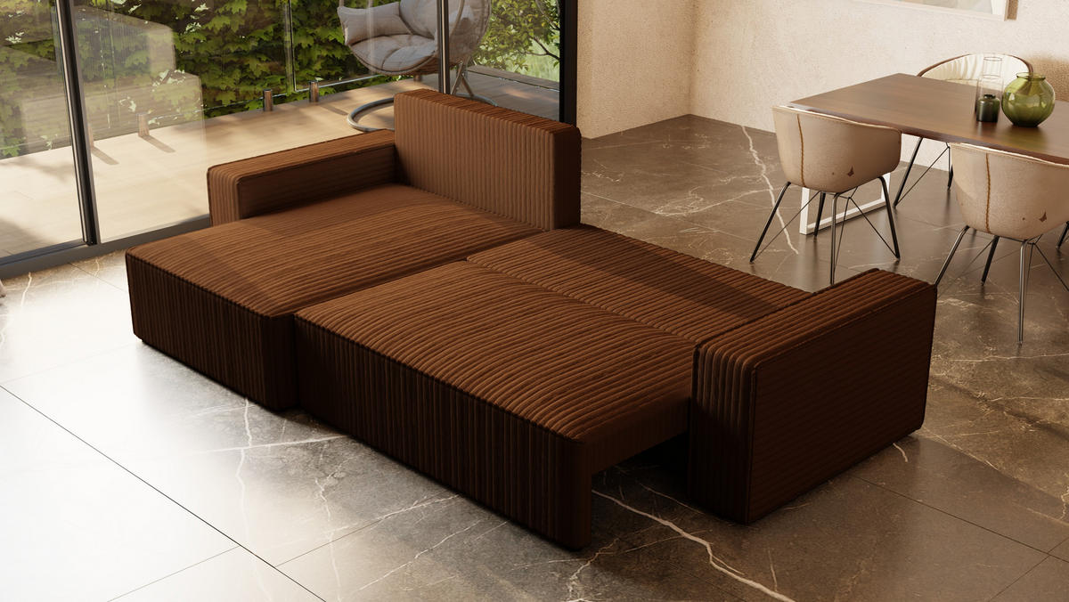 ECKSOFA Tobi mit Bettkasten und Schlaffunktion, L-Form/XL-Form, Cordstoff, Universal - Braun, Holzwerkstoff (276/145cm) - 4ALL HOME