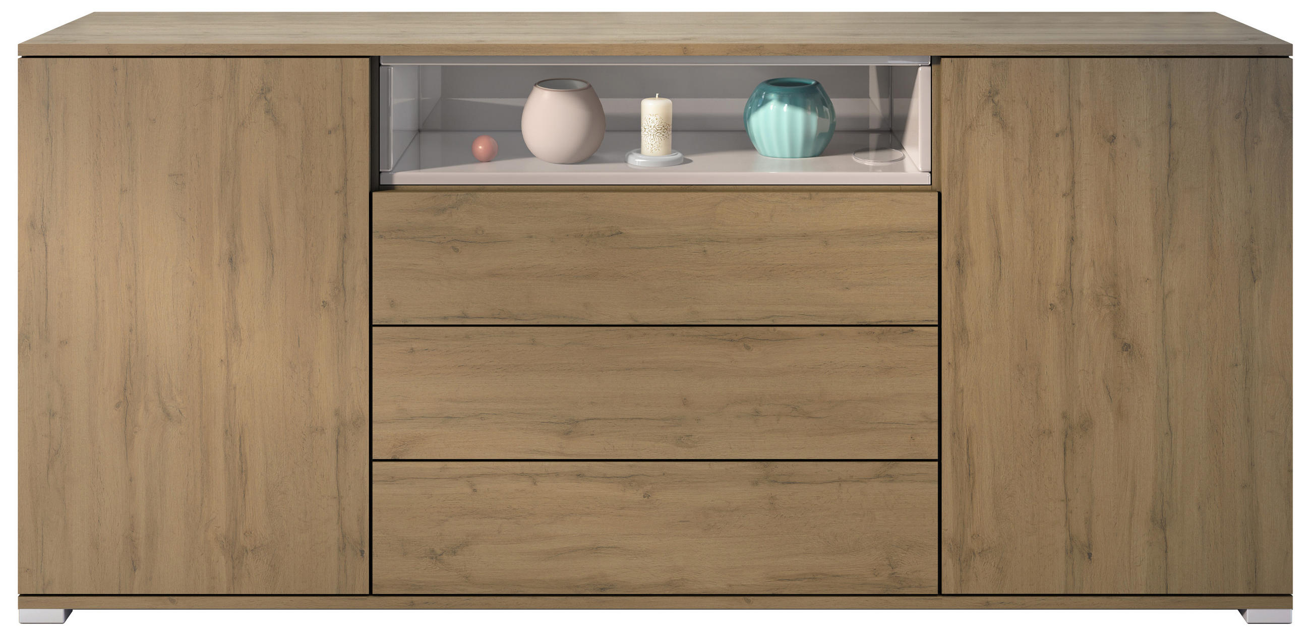 SIDEBOARD Skadu Sandgrau Hochglanz - Sandfarben, Holzwerkstoff (166.5/75.5/35cm) - Vladon