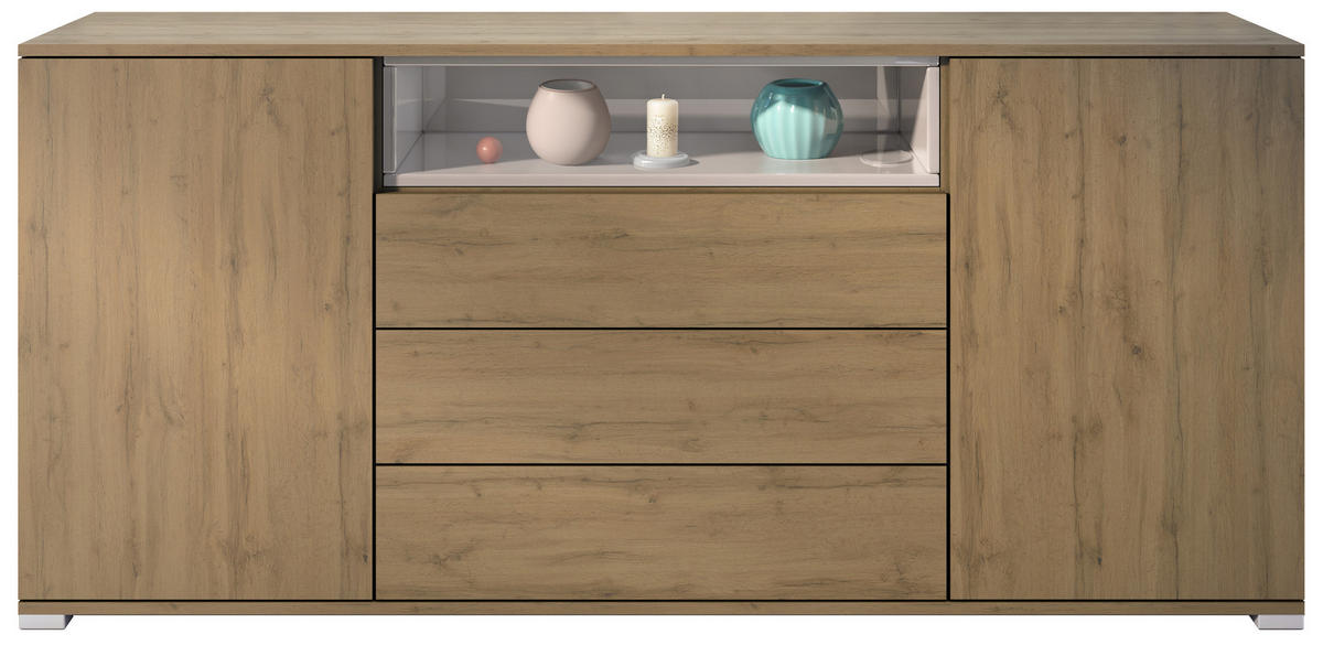 SIDEBOARD Skadu Sandgrau Hochglanz - Sandfarben, Holzwerkstoff (166.5/75.5/35cm) - Vladon